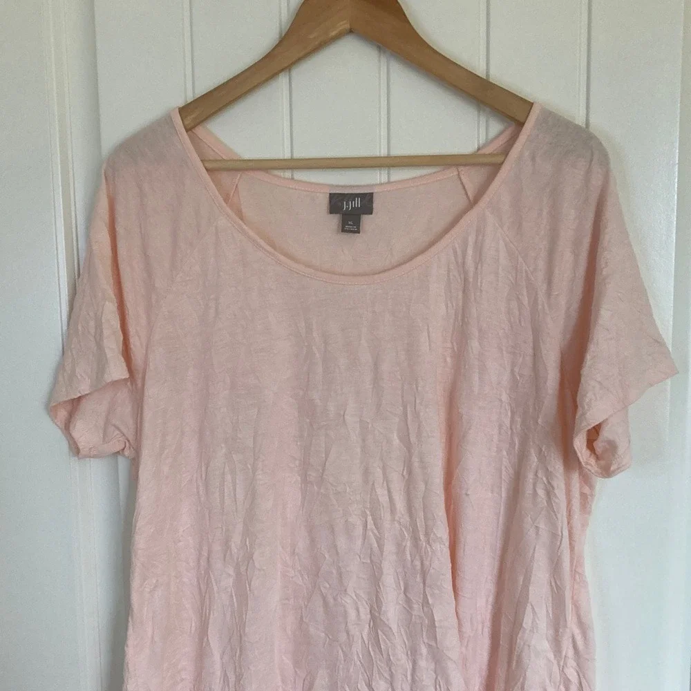 J Jill Women's Pink Pullover Short‎ Sleeve Top T-Shirt Size XL Crinkle Casual